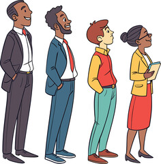 Business people teamwork vector cartoon illustration of a businessman and businesswoman talking in office suit for success