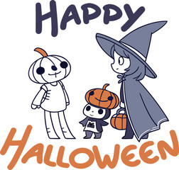 A funny cartoon vector illustration of a child holding a Halloween party invitation and a 'back to school' sign with a dog character