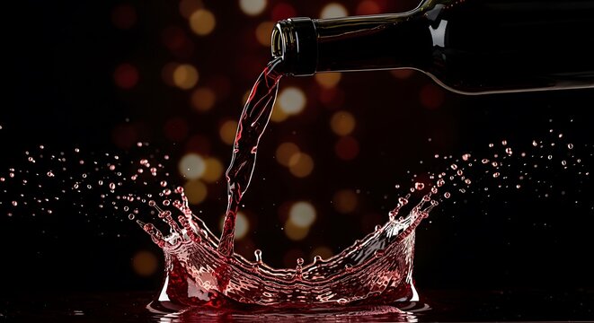 Red Wine Pouring into Glass with Splash.