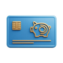 Modern blue credit card design with piggy bank icon, ideal for finance, savings, and banking concepts, a visual representation of security.