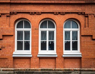 Three arched windows in a red brick wall