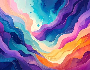 Abstract landscape of swirling colors and layered textures