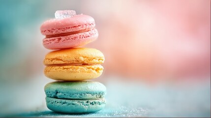 Colorful macarons stacked