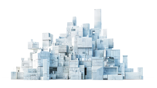 Conceptual Artwork of a City Constructed from Books on white background