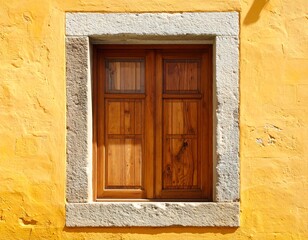 Sunny Yellow Wall with Vintage Wooden Window