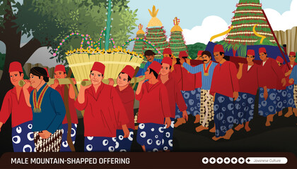 Creative Flat Design Illustration of a Javanese Mountain Offering