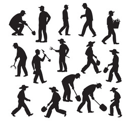silhouette of a farmer working to plant plants in the garden