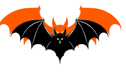 une chauve-souris noir avec une ombre orange sur un fond transparent.
