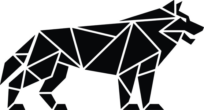 Modern geometric low poly wolf silhouette art for abstract animal logo design