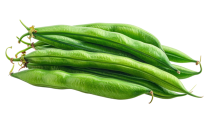 Fresh green beans in a vibrant close-up display against a black background, showcasing detailed textures and rich color.