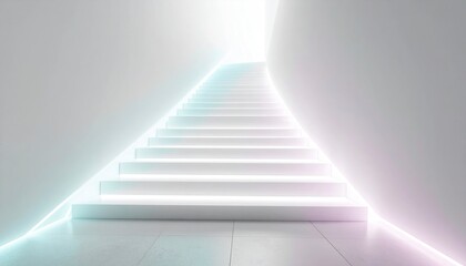 Obraz premium Ascending Staircase Illuminated In Bright White Light Abstract Architectural Structure
