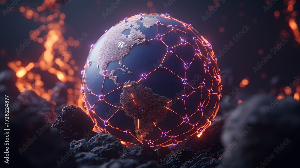 Aufkleber the image shows a stylized globe surrounded by lava rocks, with continents rendered in grainy textur