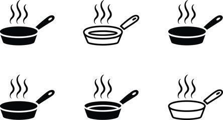 Six Frying Pans with Steam Icons