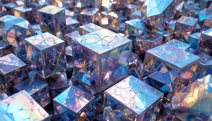 A mesmerizing array of iridescent cubes creates a captivating visual spectacle