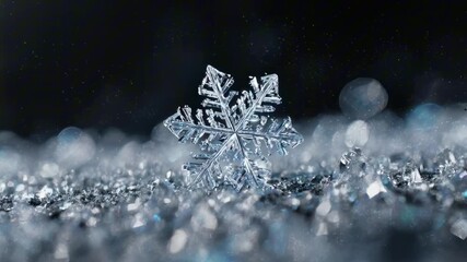 Close up macro of delicate snowflake crystal in winter season - Powered by Adobe