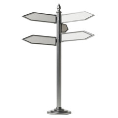 Blank Directional Signpost Metal Post Multiple Arrows Choice Directions Guidance isolated on a white background