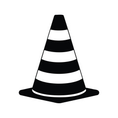 Isolated striped traffic cone used for road construction and safety measures, traffic cone silhouette vector illustration