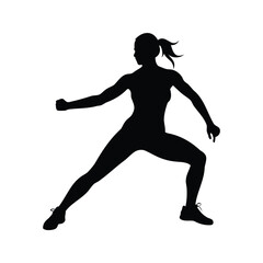 Silhouette of athletic woman in dynamic pose, suggesting martial arts or fitness, athlete woman silhouette vector illustration