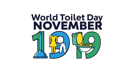 world toilet day november 19, 2019, minimalistic colorful typography text, simple flat design, clean elegant aesthetic