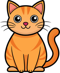 A cheerful cartoon illustration of a fluffy orange tabby cat standing and playfully tossing a bright red ball with its paws.