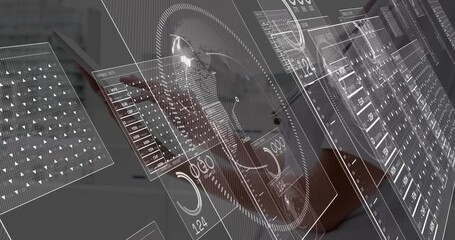 Medical professional tapping and swiping tablet launching UI panels and viewing diagnostic metrics - Powered by Adobe