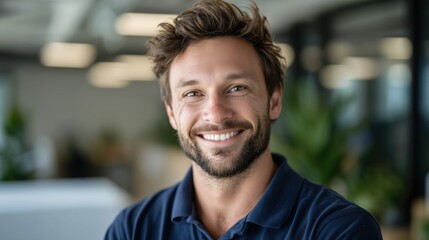Obraz premium Smiling business professional in a warm office setting portrait