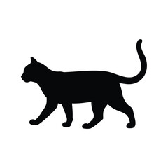 Silhouette of a sleek black cat walking gracefully against a white background, cat walking silhouette vector illustration