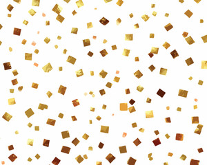 白い背景にきらめく金色の四角い紙吹雪が舞い散る、祝祭的な雰囲気を演出する華やかなベクターイラストレーション。