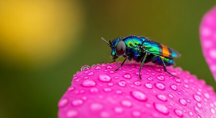 Naklejka premium Colorful insect on pink petal