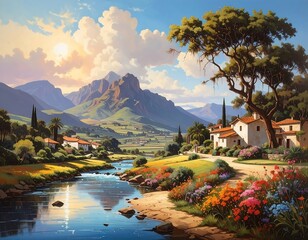 Serene Mountain Valley at Sunset