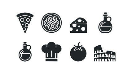 Set of food and drink icons with Italian theme. Vector hand drawn illustration