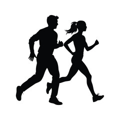Silhouette of a Man and Woman Running Together in a Workout Scene, couple jogging together silhouette vector illustration