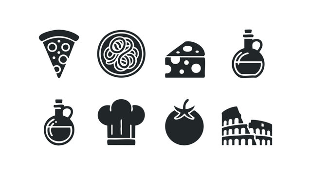 Set of food and drink icons with Italian theme. Vector hand drawn illustration