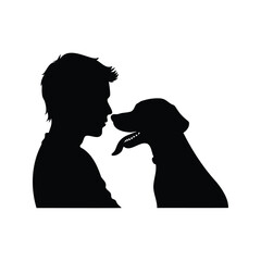 Silhouette of a Young Man Bonding with His Loyal Dog Friend, dog licking owner silhouette vector illustration