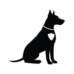 Silhouette of a Sitting Dog with a Collar and a Shield, dog on guard silhouette vector illustration