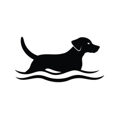 Silhouette of a dog swimming in water, illustrating a playful canine, dog swimming silhouette vector illustration