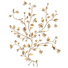 Golden floral branch with diamond accents elegant design luxury jewelry isolated on a white background