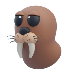 Cartoon Walrus Head with Transparent Background, Brown Textured Skin, Big Eyes, Bushy Eyebrows and...