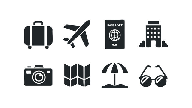 Collection of travel related icons. Vector hand drawn illustration