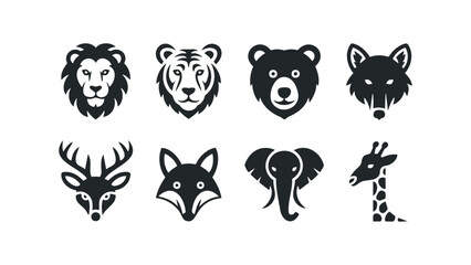 Fototapeta premium Collection of eight stylized animal head logos. Vector hand drawn illustration