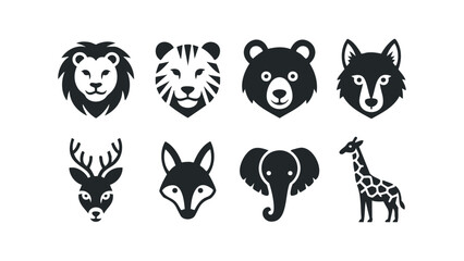Collection of eight stylized animal icons. Vector hand drawn illustration