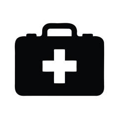 Simple vector black and white icon of a first aid kit bag, first aid kit silhouette vector illustration