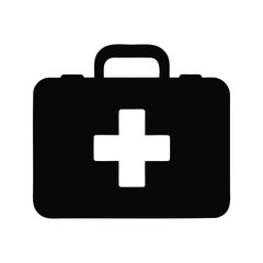 Black and white illustration of a medical first aid kit symbol, first aid kit silhouette vector illustration