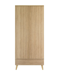 Front view two door wood wardrobe with legs isolated 
