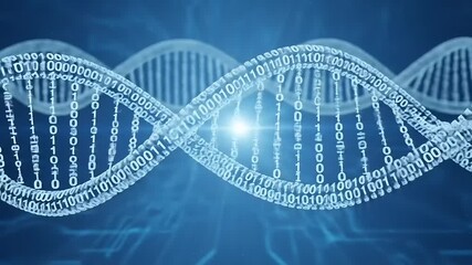 Digital DNA Helix Animation with Binary Code for Science and Technology Concept - Powered by Adobe
