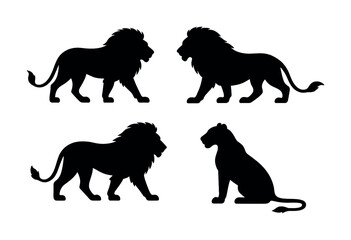 Silhouette collection of male and female lions in various poses