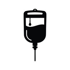 Black and white medical IV drip bag silhouette for hospital care, iv drip silhouette vector illustration