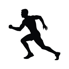 Black silhouette of a man running on a white isolated background, male athlete running silhouette vector illustration