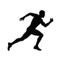 Silhouette of a Runner in Motion Depicting Speed and Athleticism on White, male athlete sprinting silhouette vector illustration