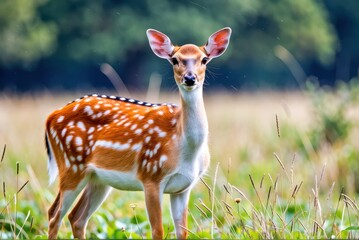 Young fawn grazing in a meadow nature photography serene environment close-up view